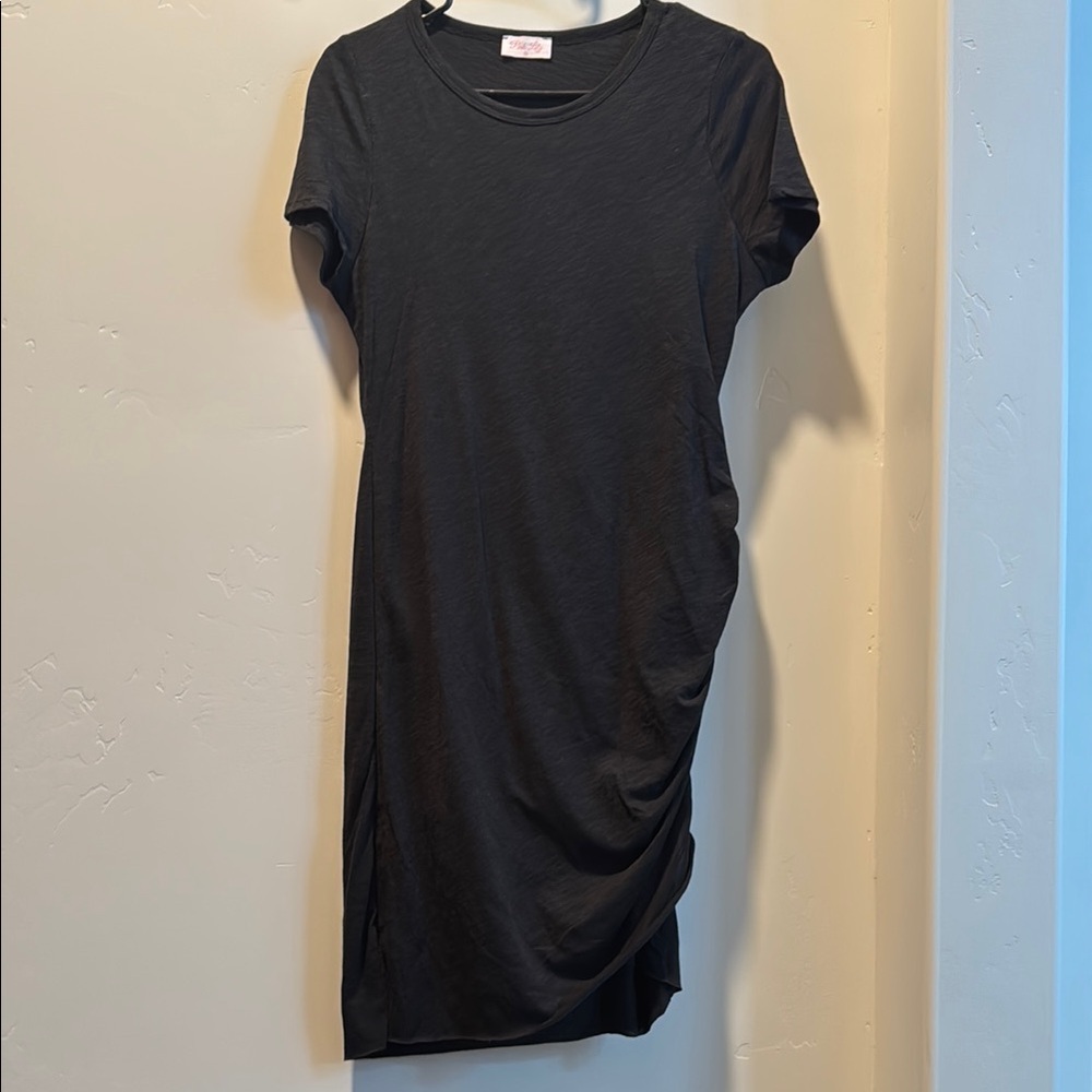 Pink Lily Black Ruched Midi Dress for Casual Work